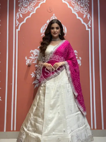 Pure Cosmos tissue Handwork Peacock Lehenga with Pure Georgette kacchi patti dupatta