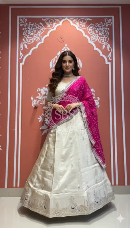 Pure Cosmos tissue Handwork Peacock Lehenga with Pure Georgette kacchi patti dupatta
