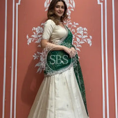 Pure Cosmos tissue Handwork Peacock Lehenga with Pure Georgette kacchi patti dupatta