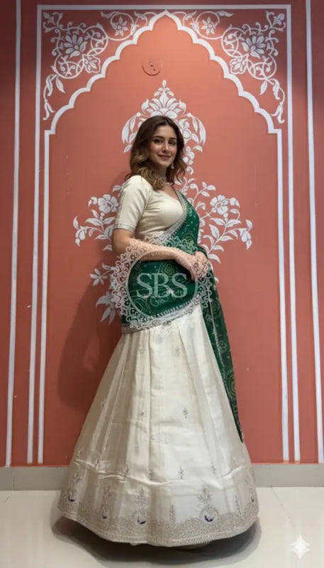 Pure Cosmos tissue Handwork Peacock Lehenga with Pure Georgette kacchi patti dupatta