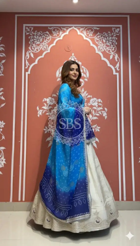Pure Cosmos tissue Handwork Peacock Lehenga with Pure Georgette kacchi patti dupatta