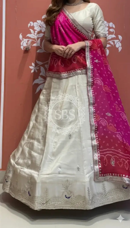 Pure Cosmos tissue Handwork Peacock Lehenga with Pure Georgette kacchi patti dupatta