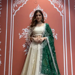 Pure Cosmos tissue Handwork Peacock Lehenga with Pure Georgette kacchi patti dupatta