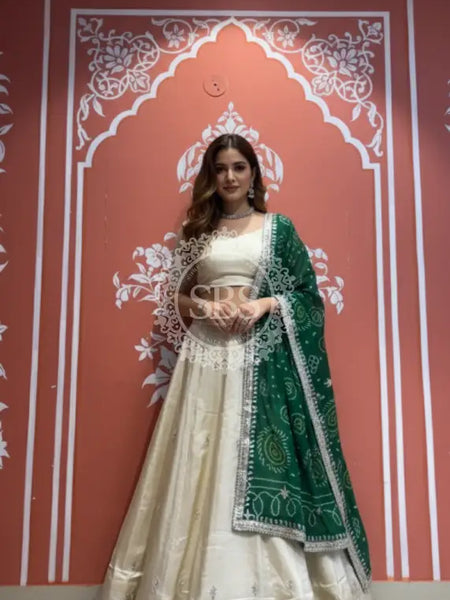 Pure Cosmos tissue Handwork Peacock Lehenga with Pure Georgette kacchi patti dupatta