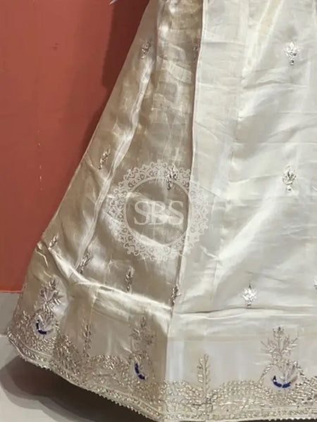 Pure Cosmos tissue Handwork Peacock Lehenga with Pure Georgette kacchi patti dupatta