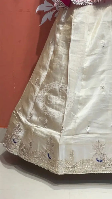 Pure Cosmos tissue Handwork Peacock Lehenga with Pure Georgette kacchi patti dupatta