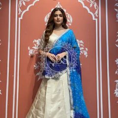 Pure Cosmos tissue Handwork Peacock Lehenga with Pure Georgette kacchi patti dupatta