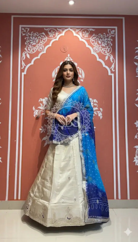 Pure Cosmos tissue Handwork Peacock Lehenga with Pure Georgette kacchi patti dupatta