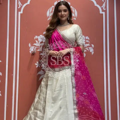 Pure Cosmos tissue Handwork Peacock Lehenga with Pure Georgette kacchi patti dupatta