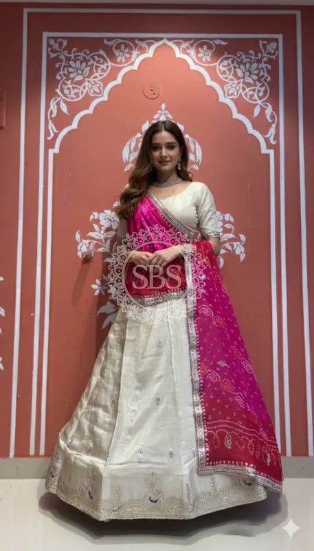 Pure Cosmos tissue Handwork Peacock Lehenga with Pure Georgette kacchi patti dupatta