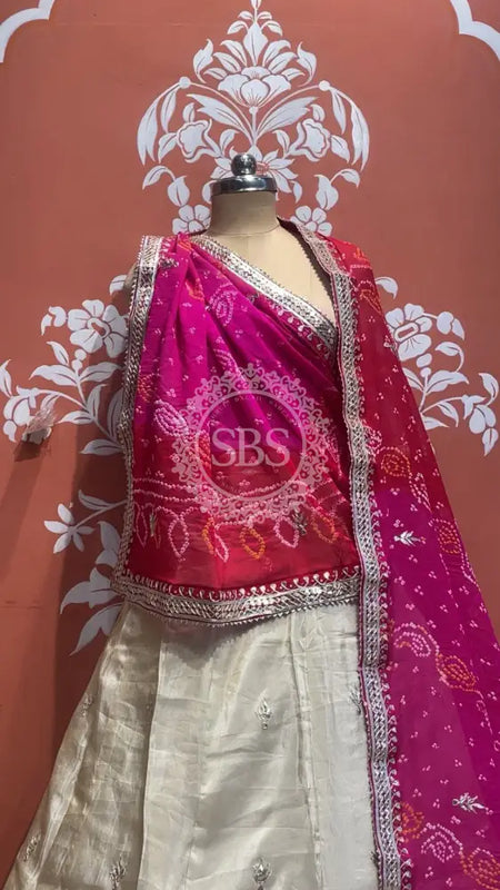 Pure Cosmos tissue Handwork Peacock Lehenga with Pure Georgette kacchi patti dupatta