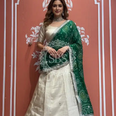 Pure Cosmos tissue Handwork Peacock Lehenga with Pure Georgette kacchi patti dupatta