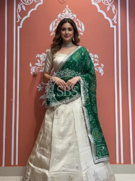 Pure Cosmos tissue Handwork Peacock Lehenga with Pure Georgette kacchi patti dupatta