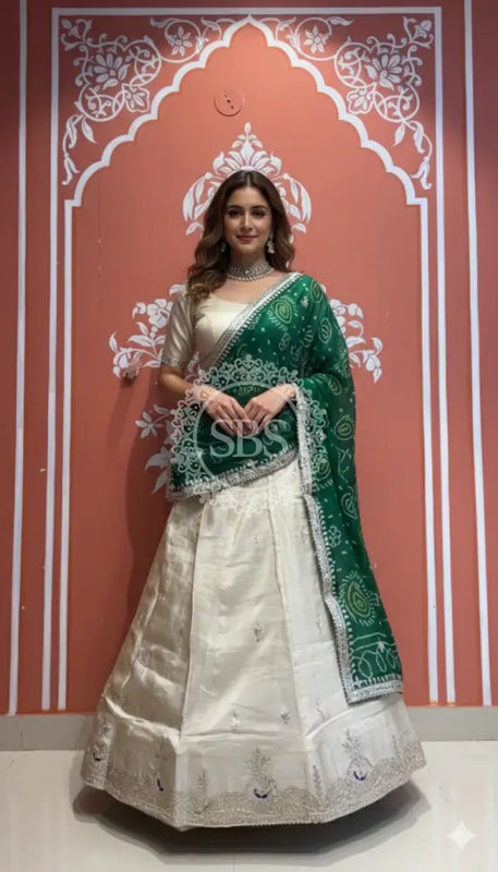 Pure Cosmos tissue Handwork Peacock Lehenga with Pure Georgette kacchi patti dupatta