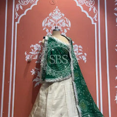 Pure Cosmos tissue Handwork Peacock Lehenga with Pure Georgette kacchi patti dupatta