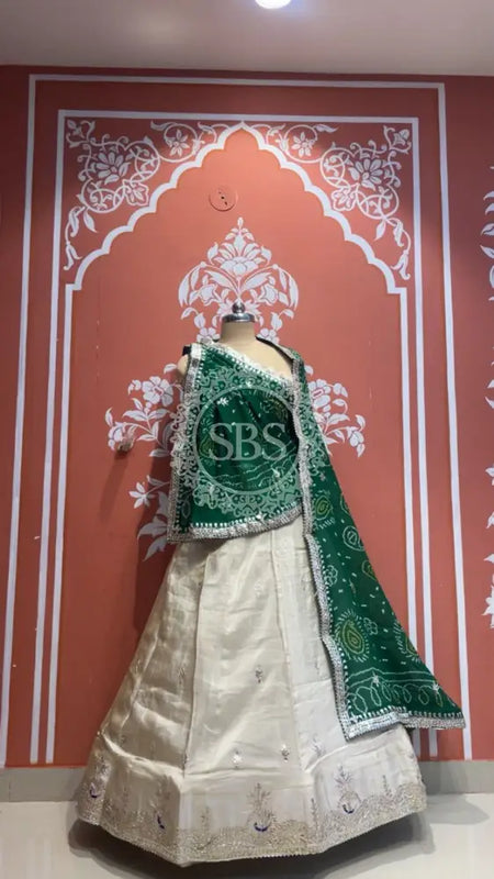 Pure Cosmos tissue Handwork Peacock Lehenga with Pure Georgette kacchi patti dupatta