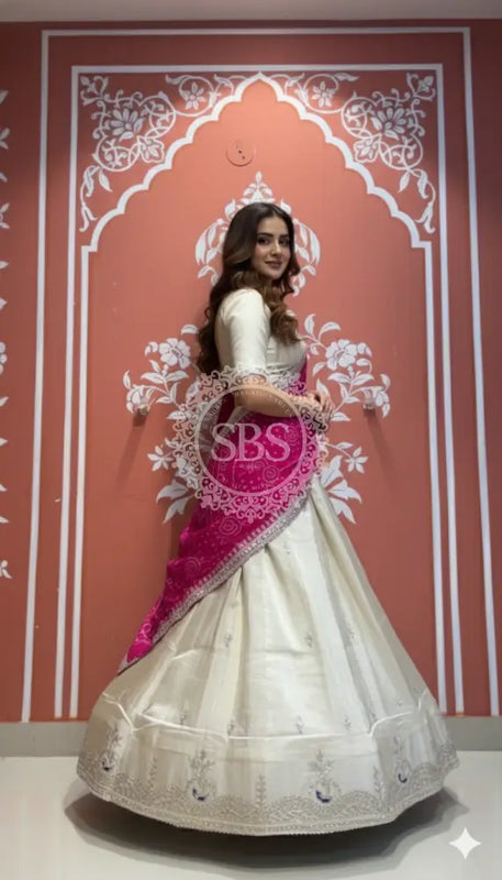 Pure Cosmos tissue Handwork Peacock Lehenga with Pure Georgette kacchi patti dupatta