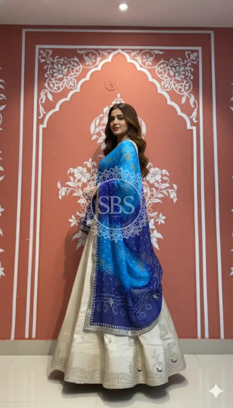 Pure Cosmos tissue Handwork Peacock Lehenga with Pure Georgette kacchi patti dupatta