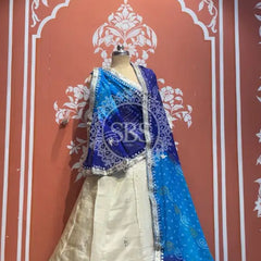 Pure Cosmos tissue Handwork Peacock Lehenga with Pure Georgette kacchi patti dupatta Blue & White / Free Size