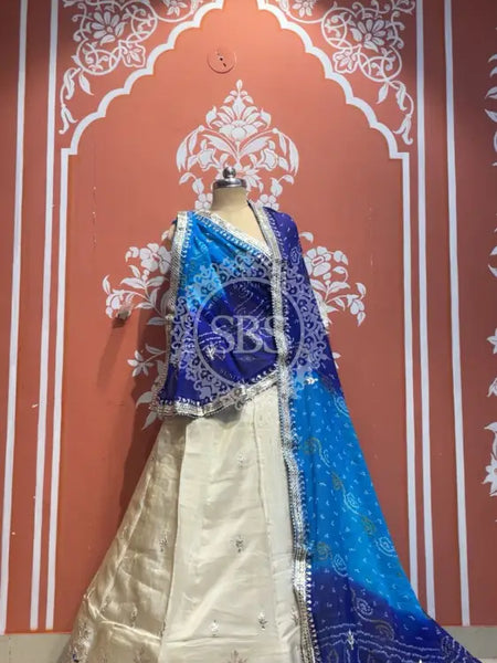 Pure Cosmos tissue Handwork Peacock Lehenga with Pure Georgette kacchi patti dupatta Blue & White / Free Size