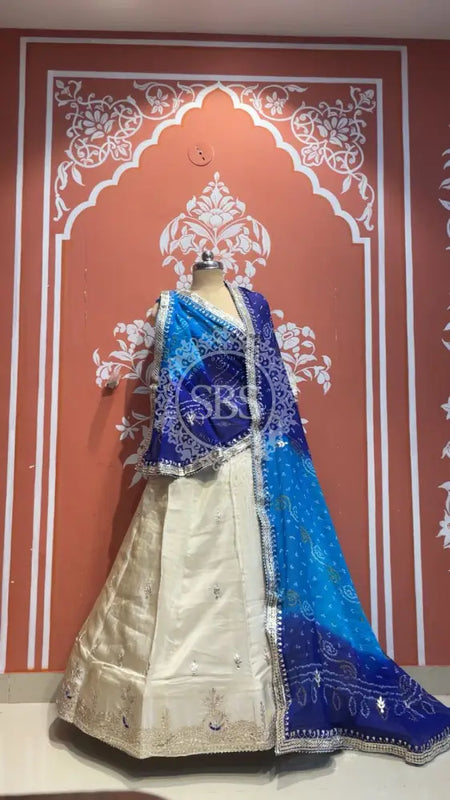 Pure Cosmos tissue Handwork Peacock Lehenga with Pure Georgette kacchi patti dupatta Blue & White / Free Size