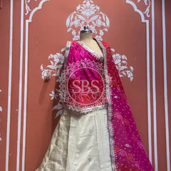 Pure Cosmos tissue Handwork Peacock Lehenga with Pure Georgette kacchi patti dupatta Pink & white / Free Size