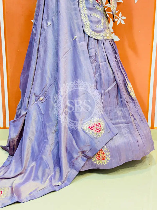 PURE COSMOS TISSUE SILK HANDWORK FULL STICHED INDO WESTERN