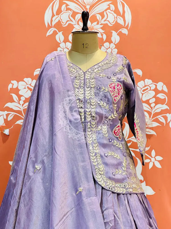 PURE COSMOS TISSUE SILK HANDWORK FULL STICHED INDO WESTERN