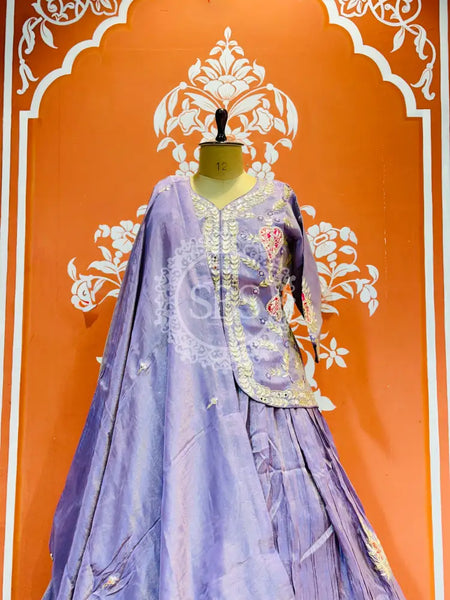 PURE COSMOS TISSUE SILK HANDWORK FULL STICHED INDO WESTERN