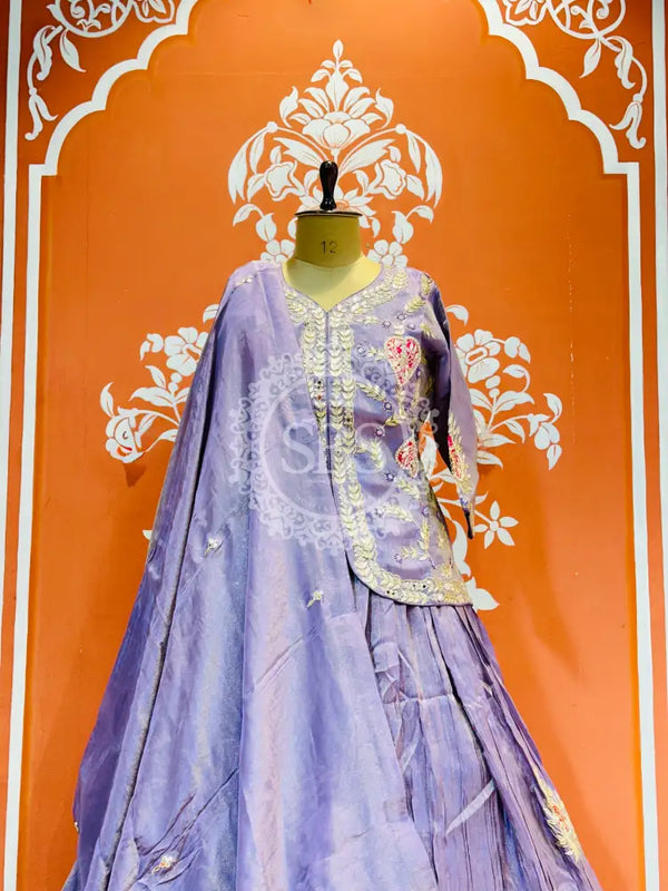 PURE COSMOS TISSUE SILK HANDWORK FULL STICHED INDO WESTERN