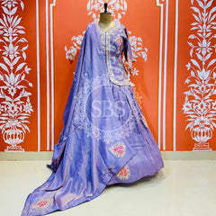 PURE COSMOS TISSUE SILK HANDWORK FULL STICHED INDO WESTERN Purple / Free Size