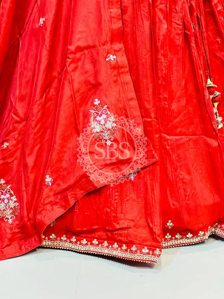 PURE COSMOS TISSUE SILK HANDWORK FULL STICHED INDO WESTERN Red / Free Size