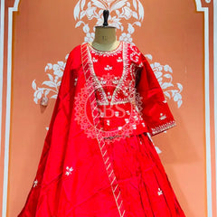 PURE COSMOS TISSUE SILK HANDWORK FULL STICHED INDO WESTERN Red / Free Size