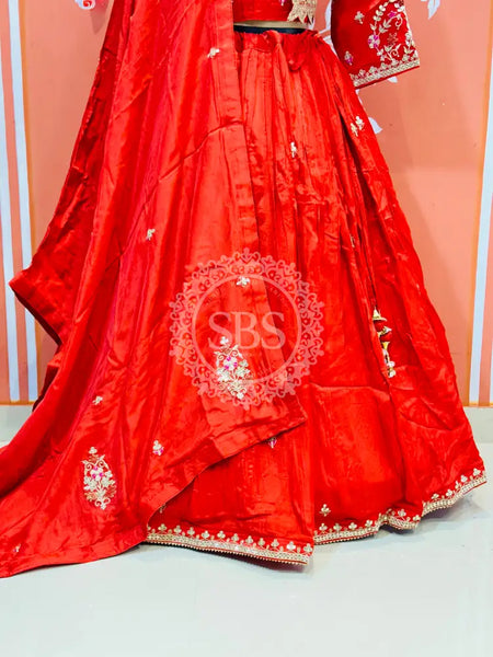 PURE COSMOS TISSUE SILK HANDWORK FULL STICHED INDO WESTERN Red / Free Size