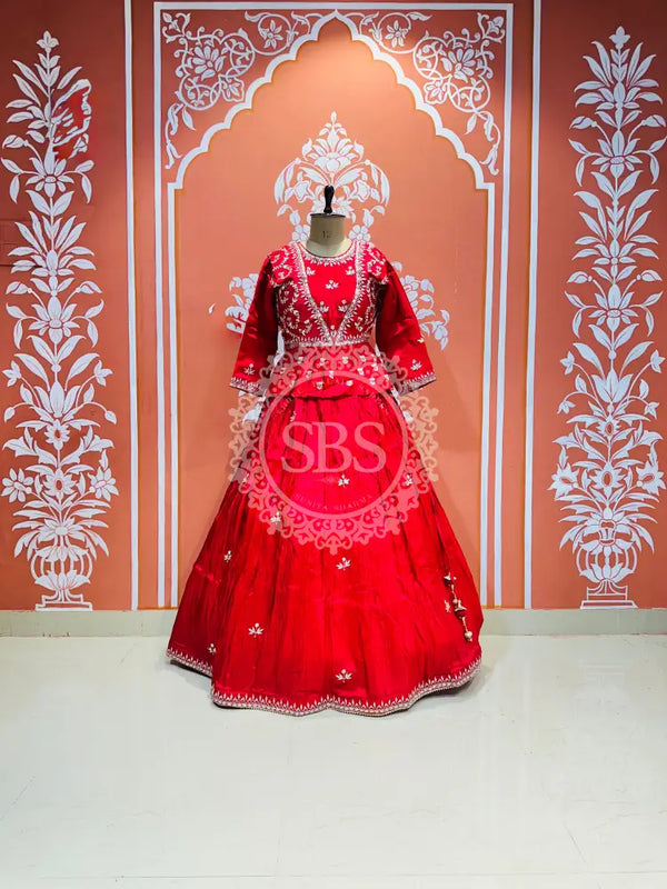 PURE COSMOS TISSUE SILK HANDWORK FULL STICHED INDO WESTERN Red / Free Size