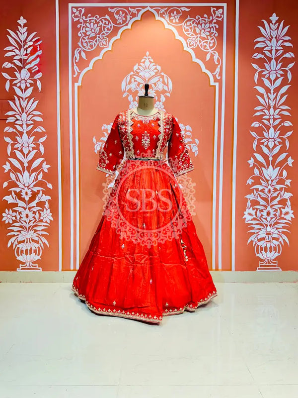 PURE COSMOS TISSUE SILK HANDWORK FULL STICHED INDO WESTERN Red / Free Size