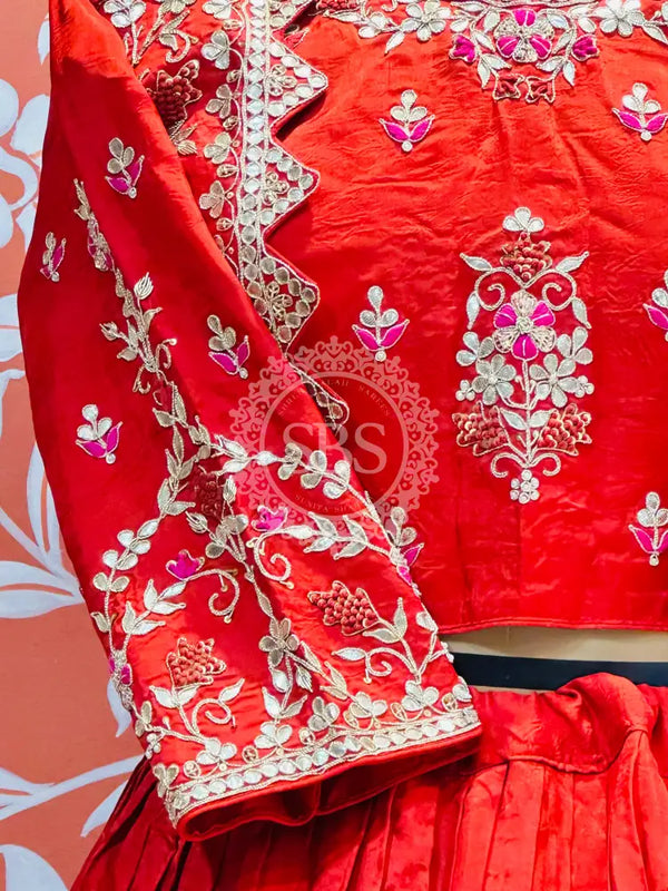 PURE COSMOS TISSUE SILK HANDWORK FULL STICHED INDO WESTERN Red / Free Size