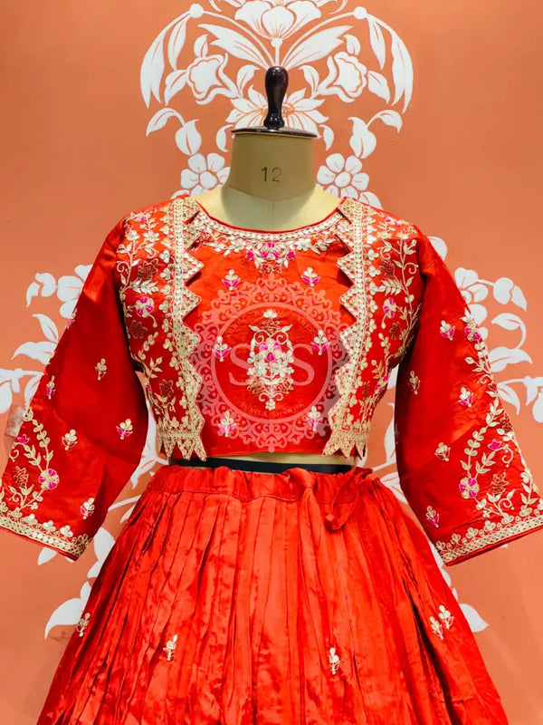 PURE COSMOS TISSUE SILK HANDWORK FULL STICHED INDO WESTERN Red / Free Size