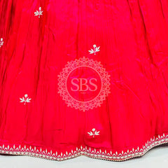 PURE COSMOS TISSUE SILK HANDWORK FULL STICHED INDO WESTERN Red / Free Size