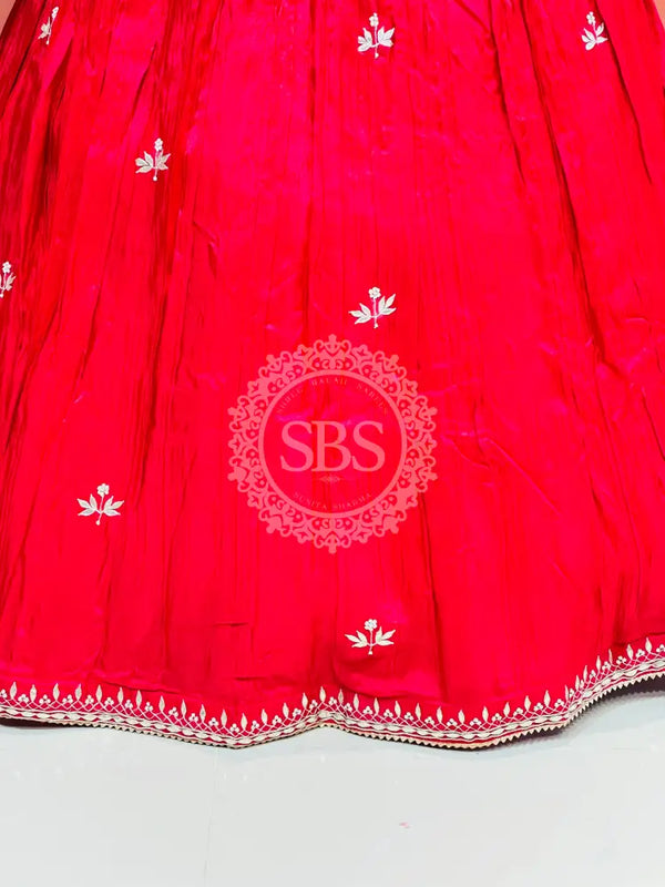 PURE COSMOS TISSUE SILK HANDWORK FULL STICHED INDO WESTERN Red / Free Size