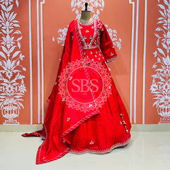 PURE COSMOS TISSUE SILK HANDWORK FULL STICHED INDO WESTERN Red / Free Size