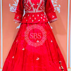 PURE COSMOS TISSUE SILK HANDWORK FULL STICHED INDO WESTERN Red / Free Size