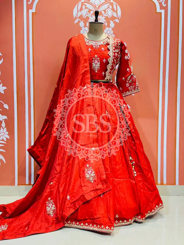 PURE COSMOS TISSUE SILK HANDWORK FULL STICHED INDO WESTERN Red / Free Size