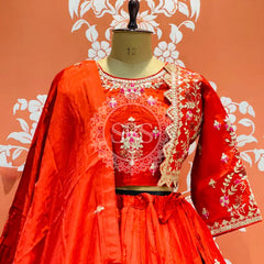 PURE COSMOS TISSUE SILK HANDWORK FULL STICHED INDO WESTERN Red / Free Size