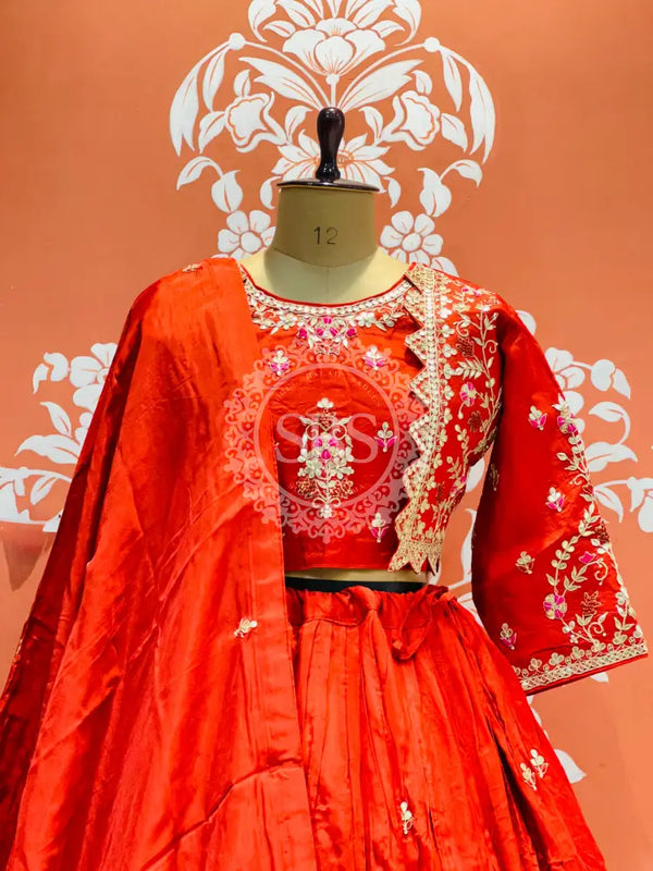 PURE COSMOS TISSUE SILK HANDWORK FULL STICHED INDO WESTERN Red / Free Size