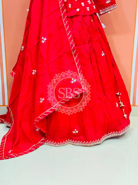 PURE COSMOS TISSUE SILK HANDWORK FULL STICHED INDO WESTERN Red / Free Size