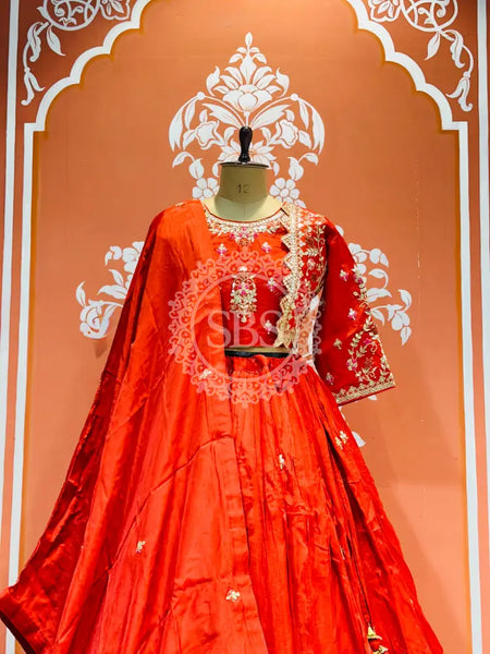 PURE COSMOS TISSUE SILK HANDWORK FULL STICHED INDO WESTERN Red / Free Size