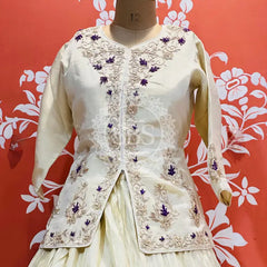 PURE COSMOS TISSUE SILK HANDWORK FULL STICHED INDO WESTERN White / Free Size