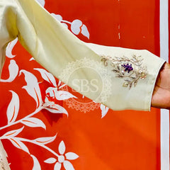 PURE COSMOS TISSUE SILK HANDWORK FULL STICHED INDO WESTERN White / Free Size