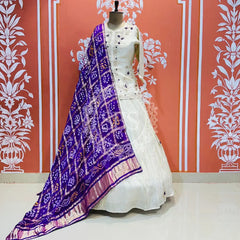 PURE COSMOS TISSUE SILK HANDWORK FULL STICHED INDO WESTERN White / Free Size